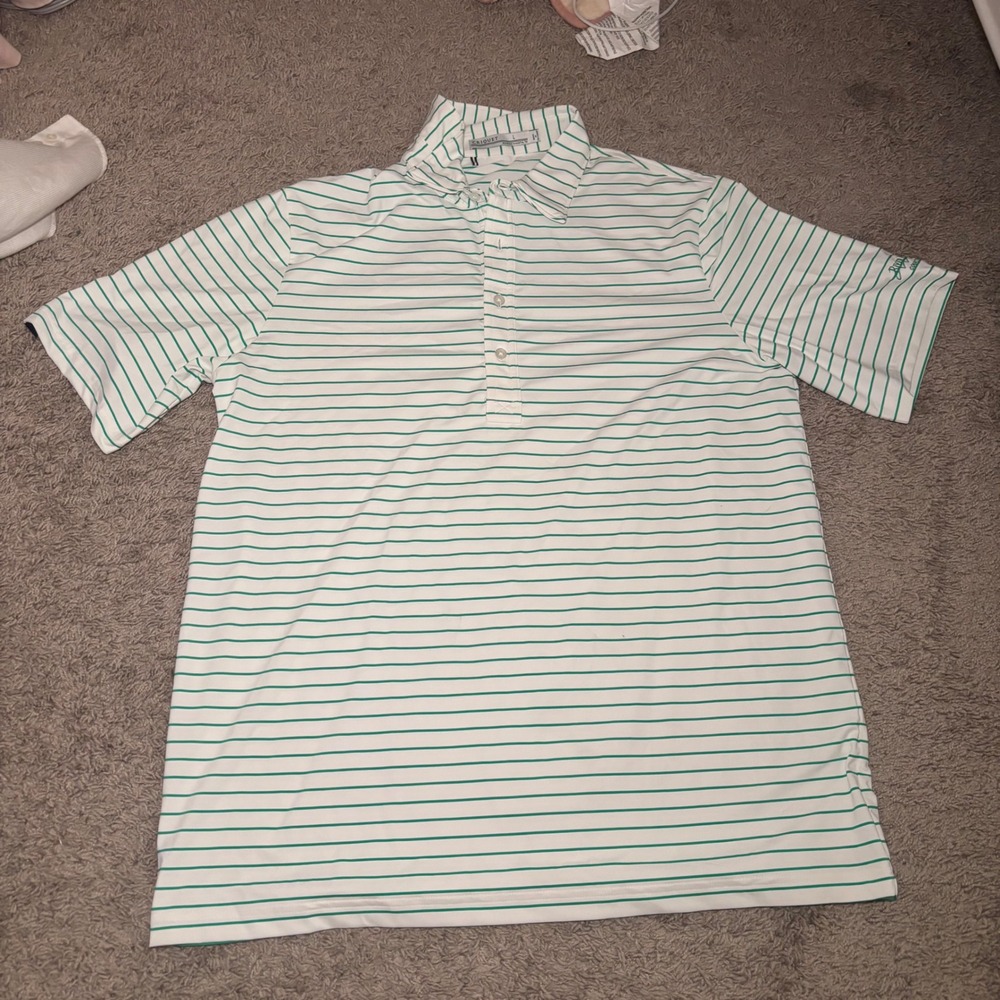 Criquet Mens Performance Polo Shirt Large White Green Striped River Place CC